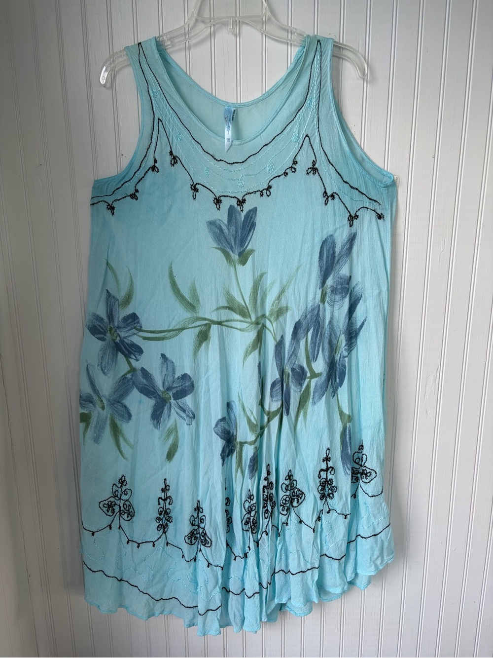 Ocean Breezy Light Blue Floral Sleeveless Women's Beachy Dress (Free Size)